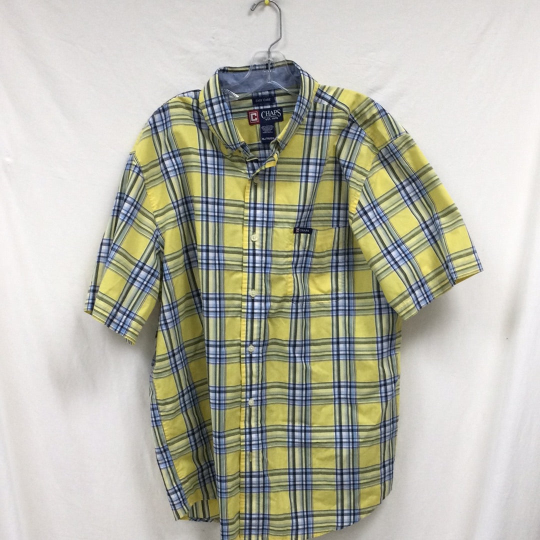 Chaps Men X Large Yellow Checkers Short Sleeve