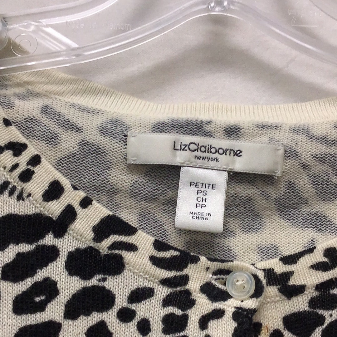 Liz Claiborne Ladies Size Petite PS Black and White Cheetah Print Long Sleeved Top