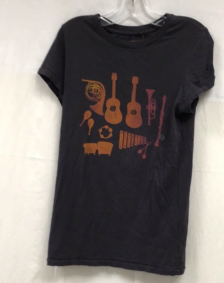 American Eagles Outfitters Vintage Women's Musical Instruments Gray T-Shirt Size Small