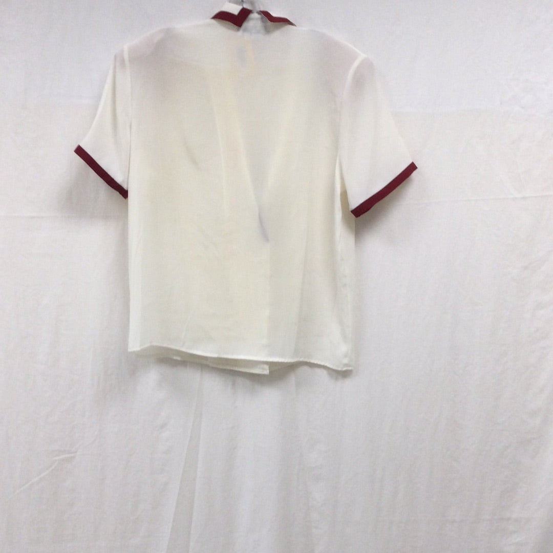 Talbots Women's Red And White T-Shirt with Shoulder Pads Size 12P