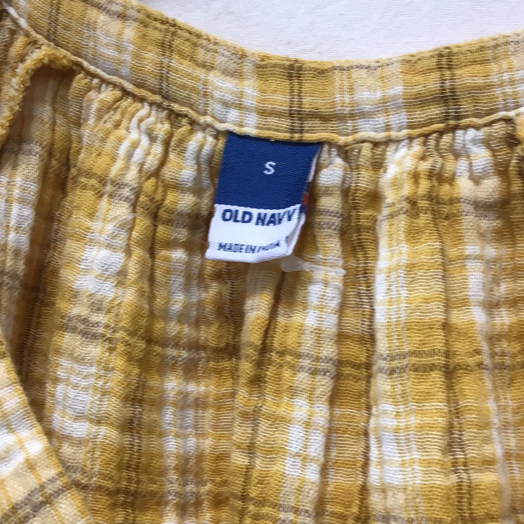 Old Navy Ladies Checkered Size Small Yellow T Shirt