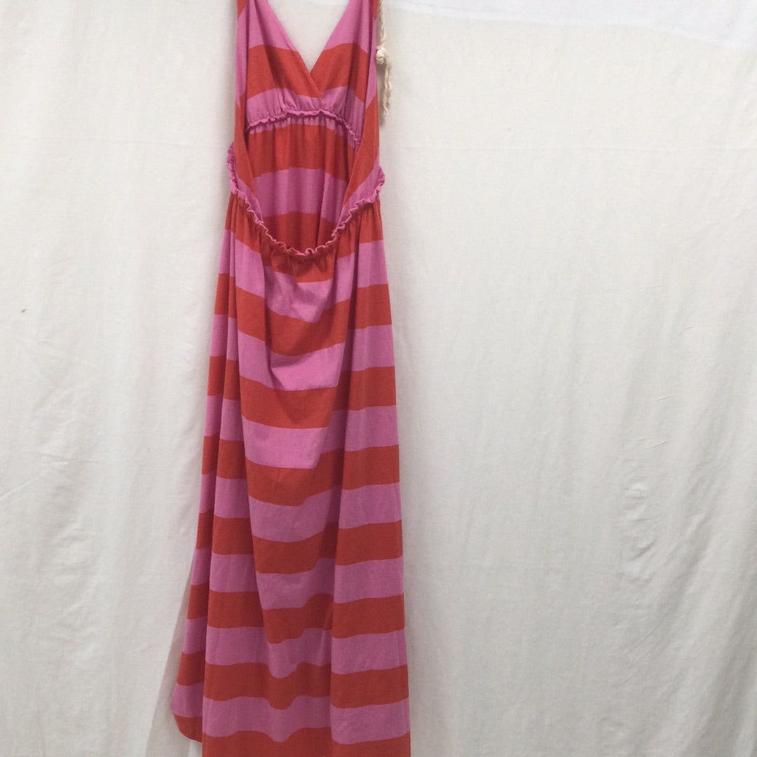 H&M Ladies Pink and Red Striped Long Sun Dress