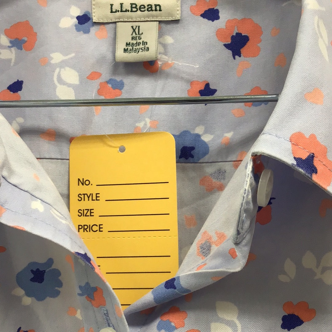 L.L. Bean Wrinkle Free XL REG Women Light Blue Floral Button Down Shirt
