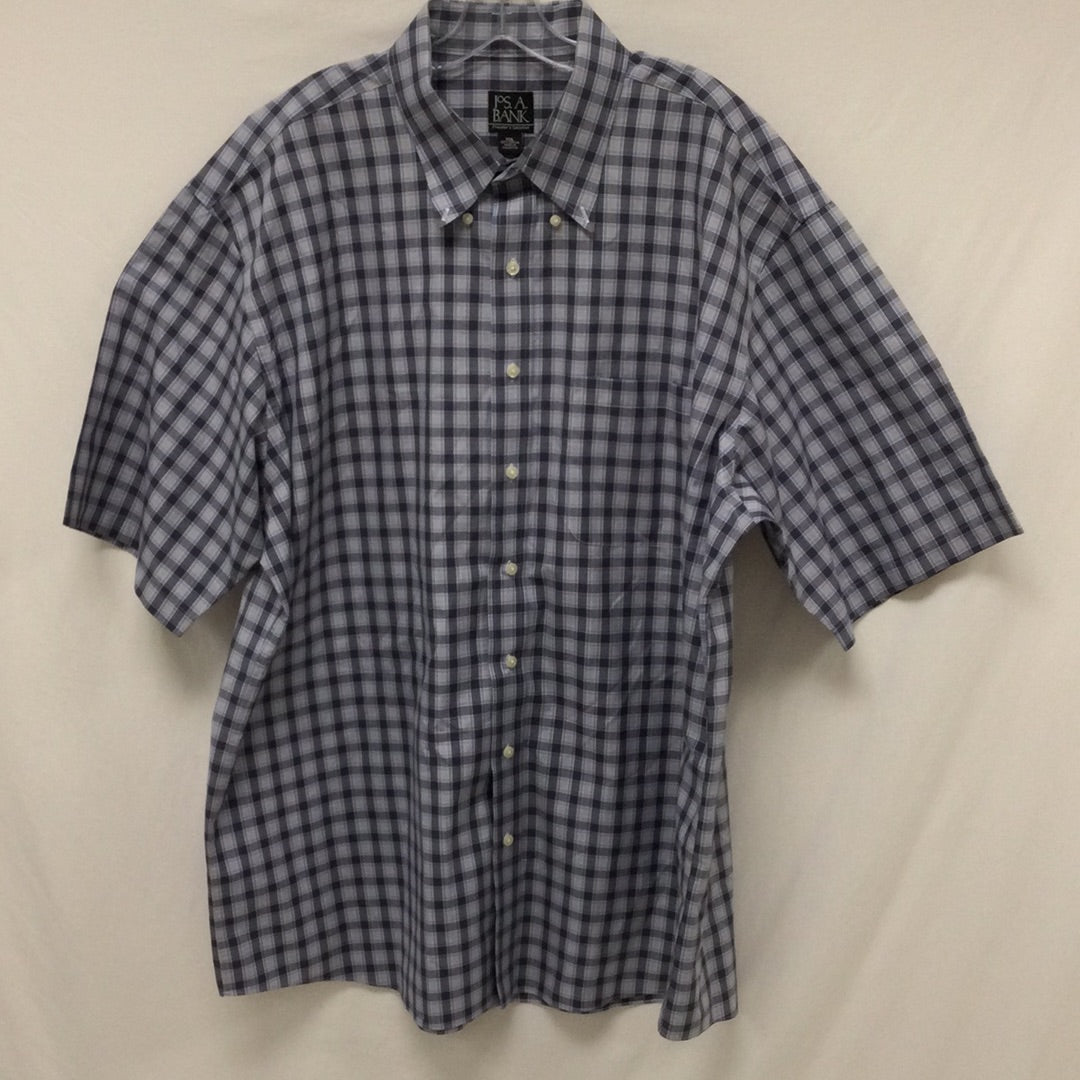 Jos A Bank Men Short Sleeve Button Up Shirt Blue Gray And Black Size Extra Extra Large