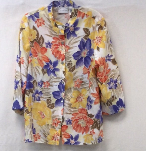 Alfred Dunner Women Multi Color Size 8 Flower Long Sleeve Shirt