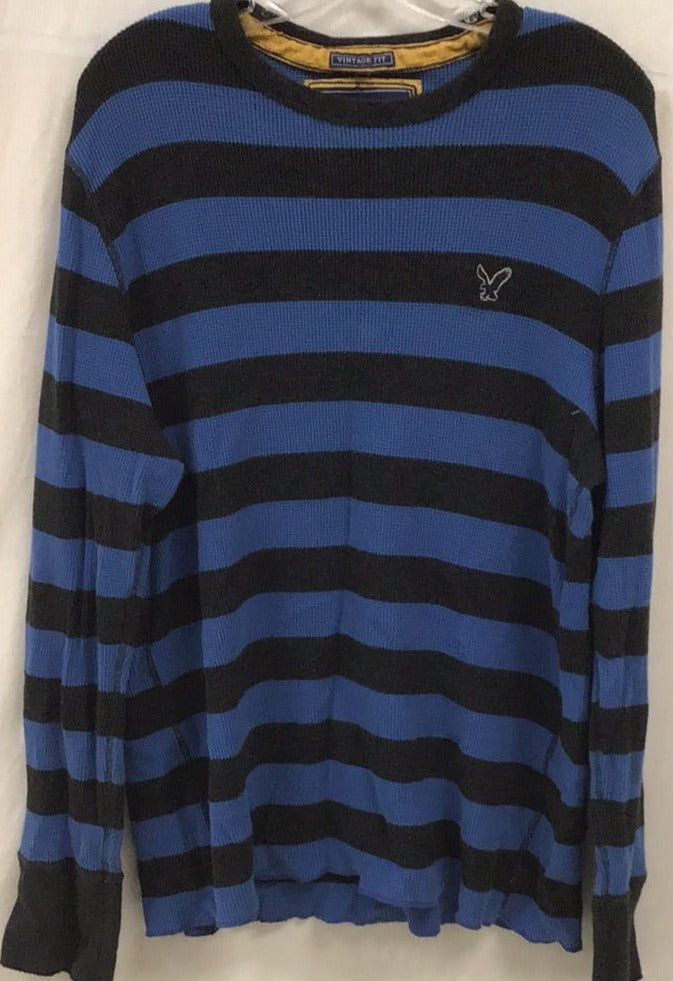 American Eagle Outfitters Vintage Fit Men Blue and Black 2 Extra Large Long Sleeve