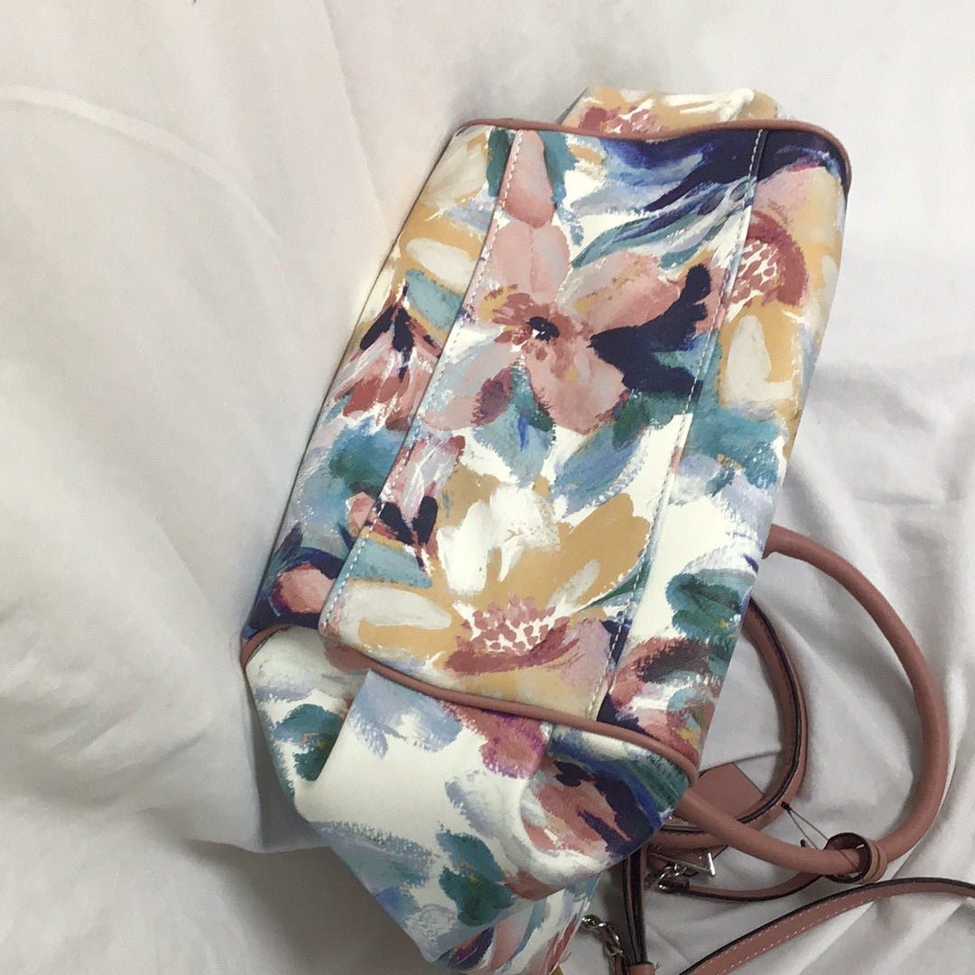 GUESS White Pink Ladies Floral Print Medium Crossbody Satchel Bag Handbag Purse