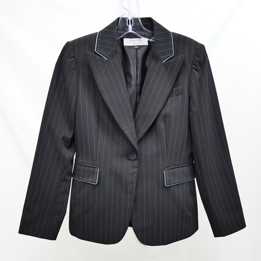 Tahari Petite Black with Thin Blue Striped Blazer - Size 4