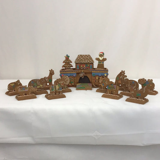 Vintage Gingerbread Style Noah’s Ark with Animals - Clay