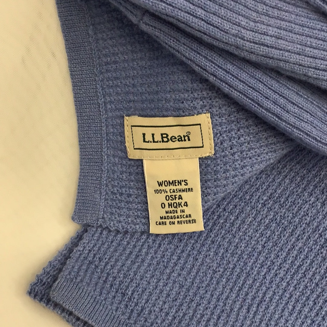 L.L. Bean Women’s Cashmere Waffle Knit Scarf Beanie Hat Set-Blue
